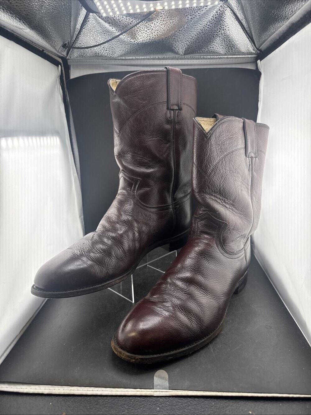Justin 3433 Mens 11 D Brown Leather Roper Western Cowboy Boots Vintage